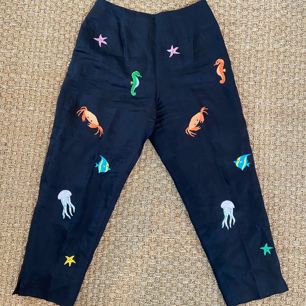CJ Laing linen sea-themed pants